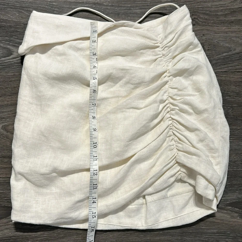 House of CB London Emmy Folded Waist Mini Skirt in Off White Size Small Ruched